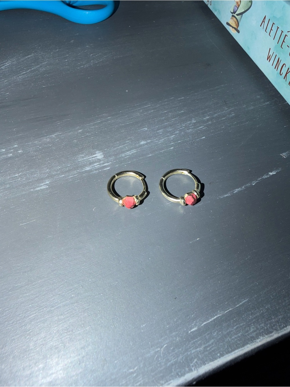 Kendra Scott Gold Hoop Earrings with clay red Stones